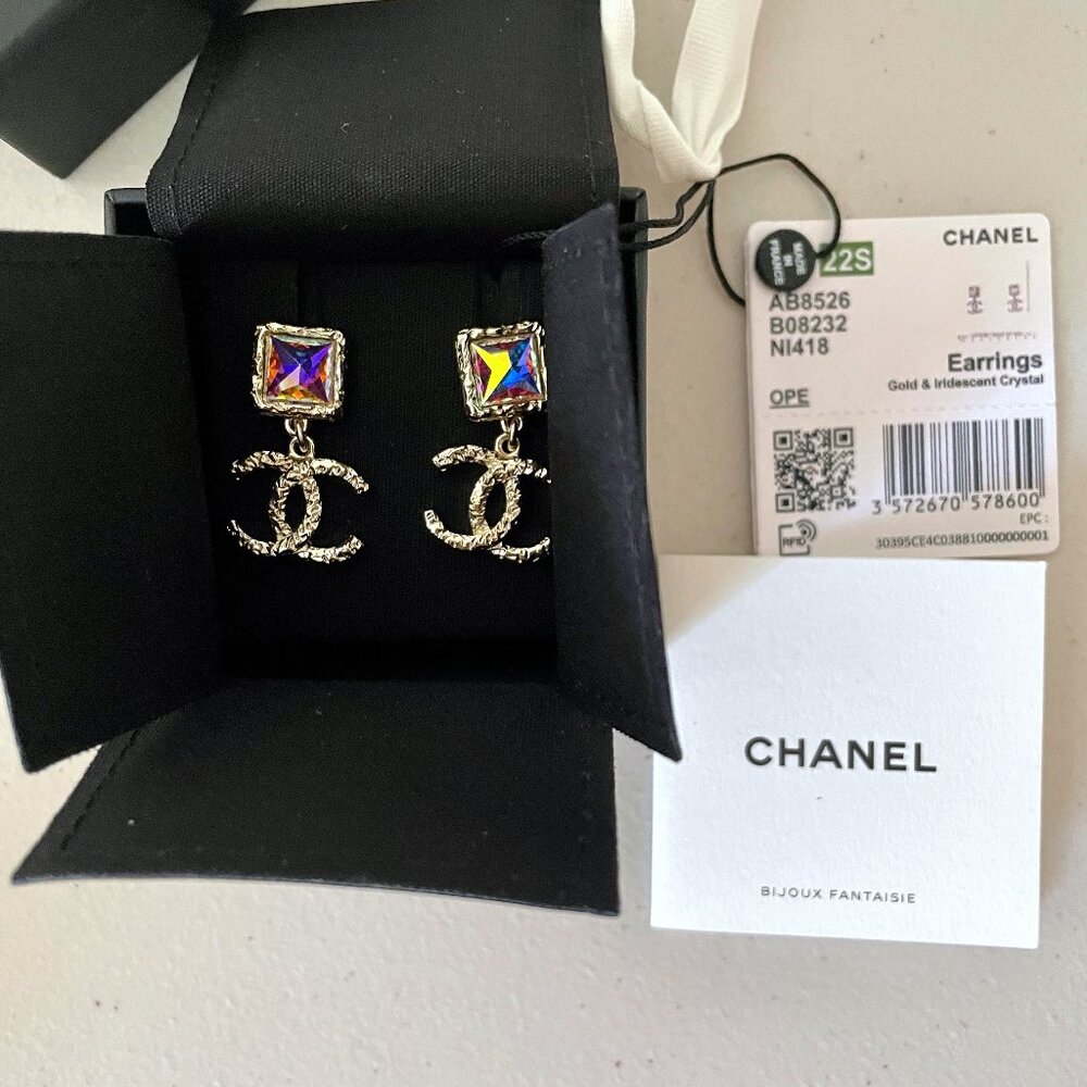 Chanel Iridescent Crystal Logo Earrings - Picture 8 of 11